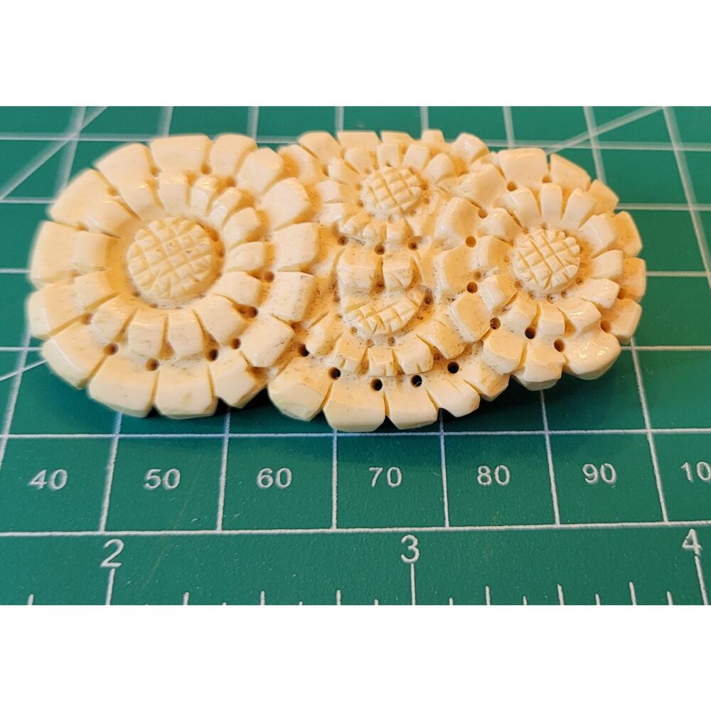 Vintage Celluloid Carved Floral Brooch / Pin, 2.5", 1930s-40s